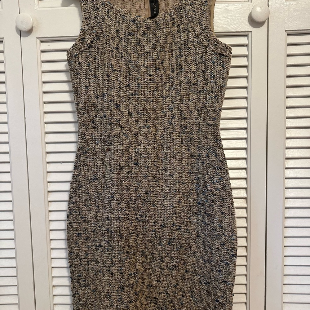 St. John Tan and Blue Tweed Dress